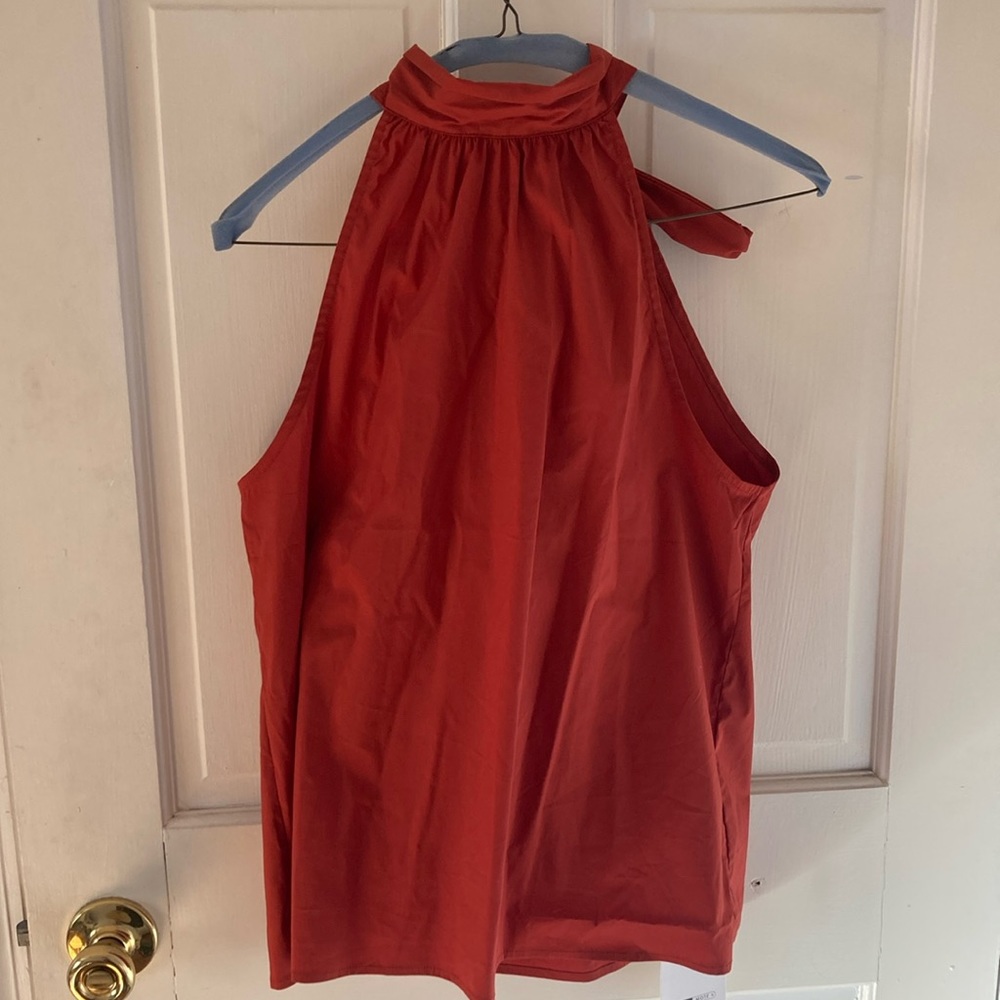 High neck tank top with tie back